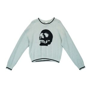 Nikka K Sweater Womens Large‎ Gray Skull Print Gothic Punk